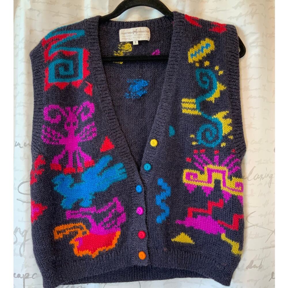 Peruvian Connection Alpaca Vest Small Mayan Aztec Design Bohemian Layering Piece